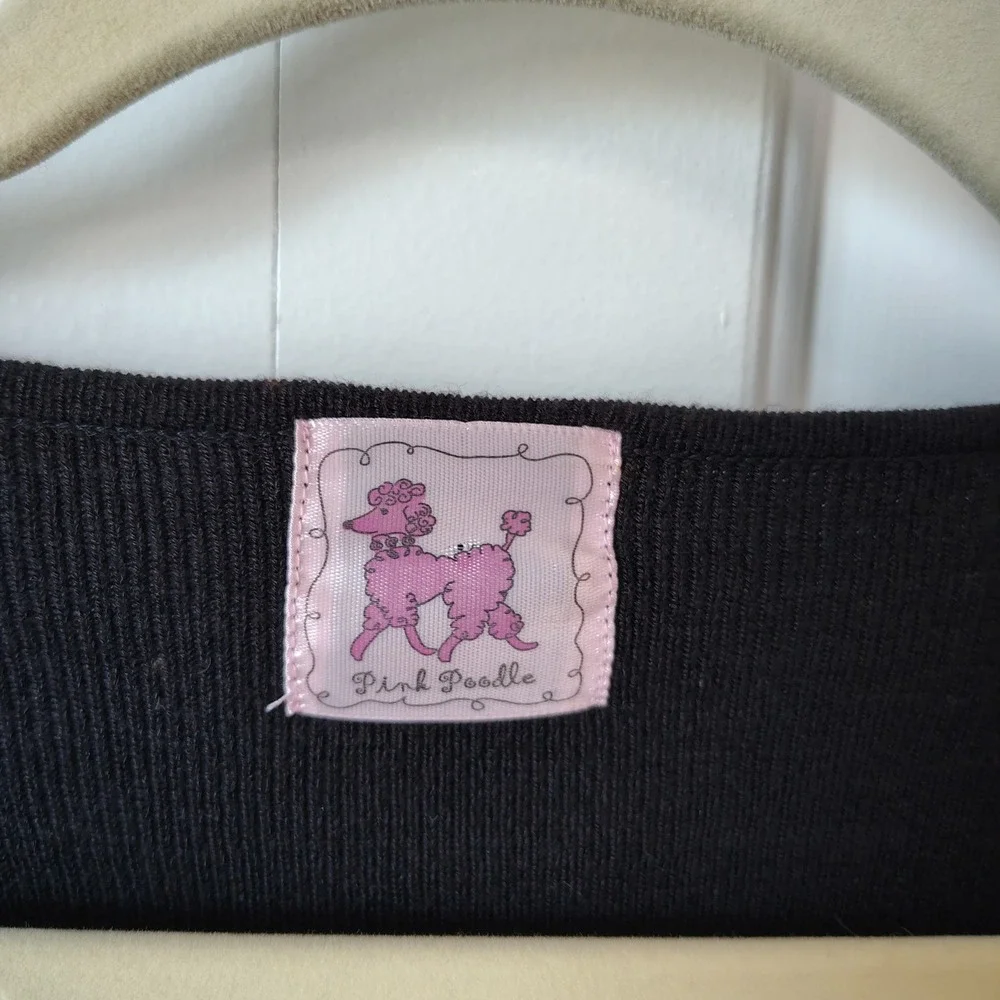 Vintage‎ Pink Poodle Womens Top Black Knit Rope Detail Long Sleeve Trendy